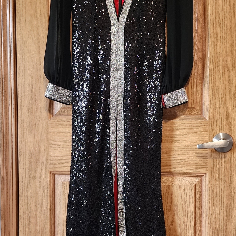 Jonathan Kayne Black Sequin, Silver Beaded Detail, Homecoming, Prom